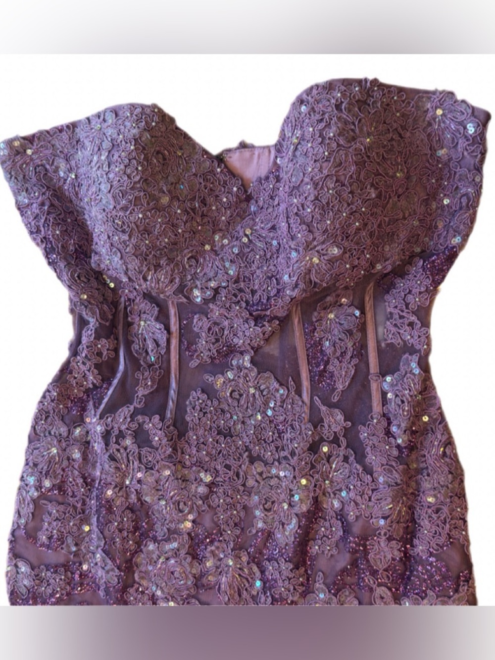 Jovani 1267 Purple Strapless Beaded Corset Mermaid Tulle Fairy Gown Sz 12 - Picture 8 of 16